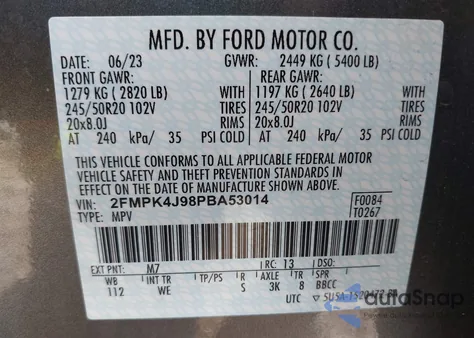 2023 Ford Edge St-Line из США, поврежденный, VIN 2FMPK4J98PBA53014